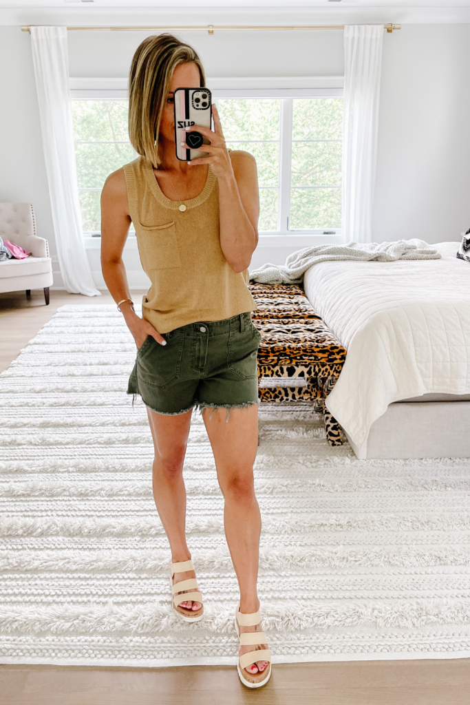 Amazon fashion finds: Sweater tank, olive shorts, sandals