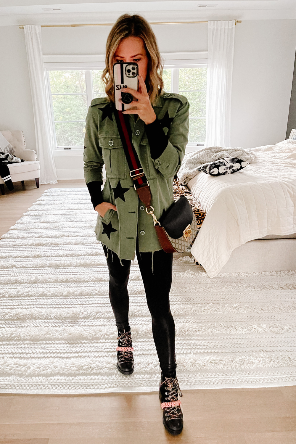 #ootd, army jacket, faux leather leggings and combat boots