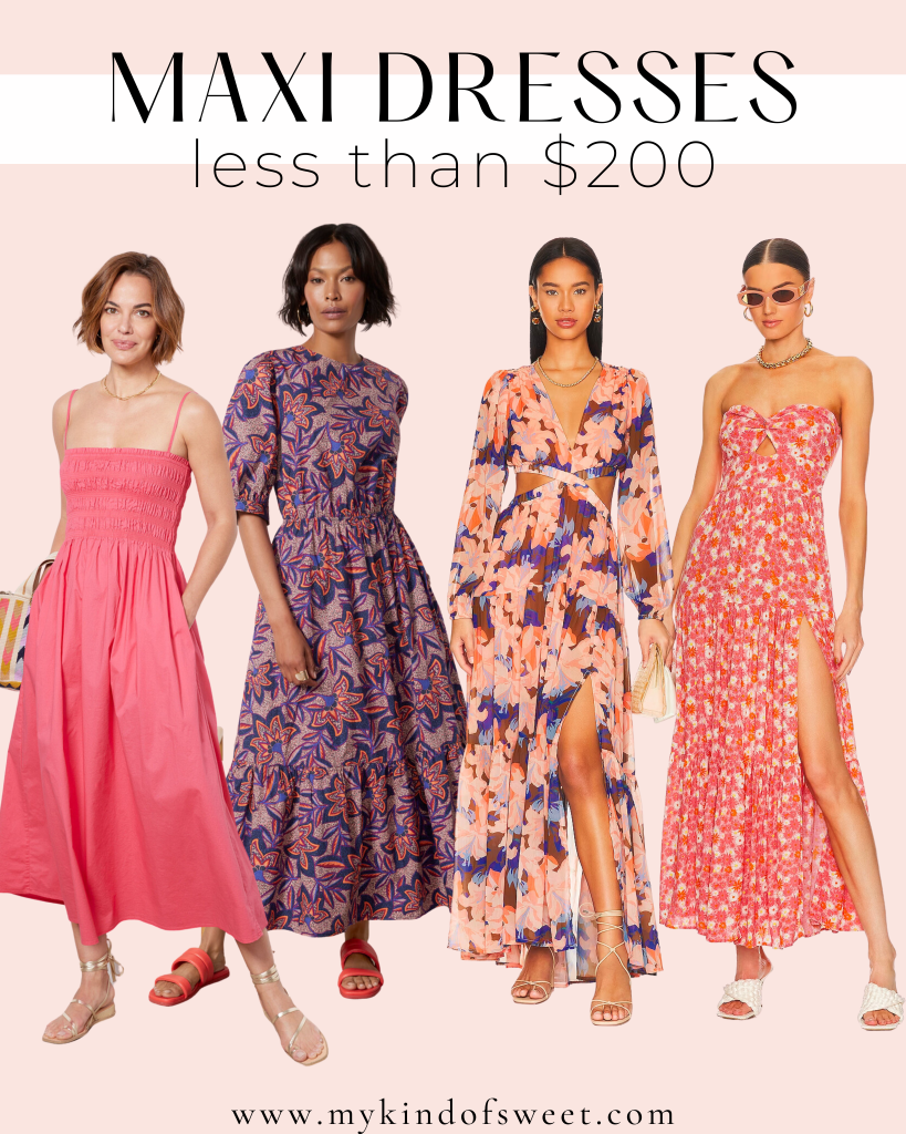 A collage of maxi dresses less than $200