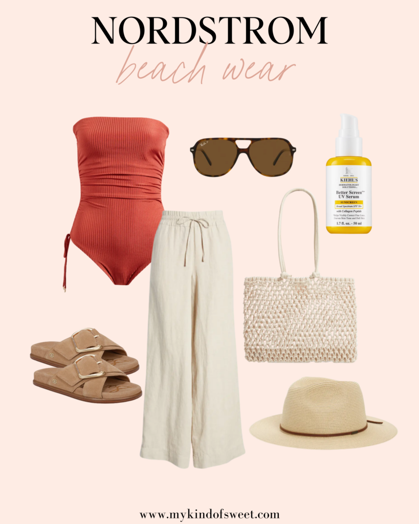 spring break, beach wear, swimsuit, beach outfit, sunglasses, tote bag