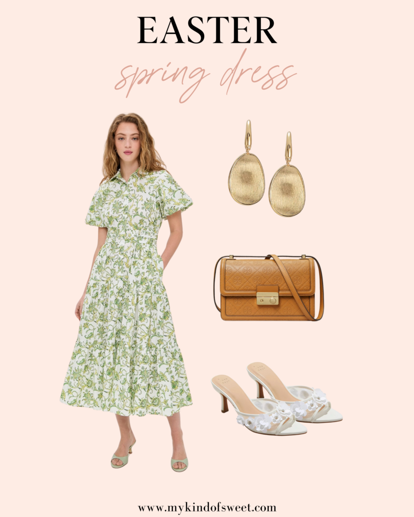 Spring Dresses For Every Occasion, easter dress, gold earrings, purse, white heels